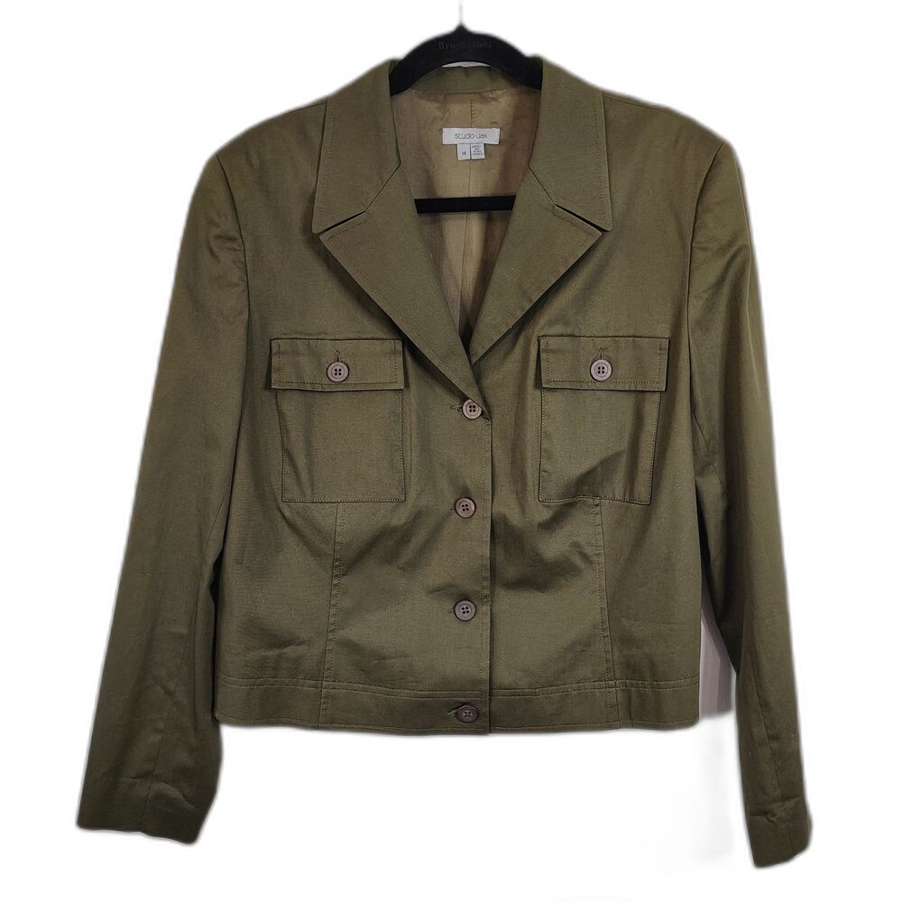 STUDIO JAX Green Blazer 14 Large Women's Button-Up Long Sleeve Short Jacket